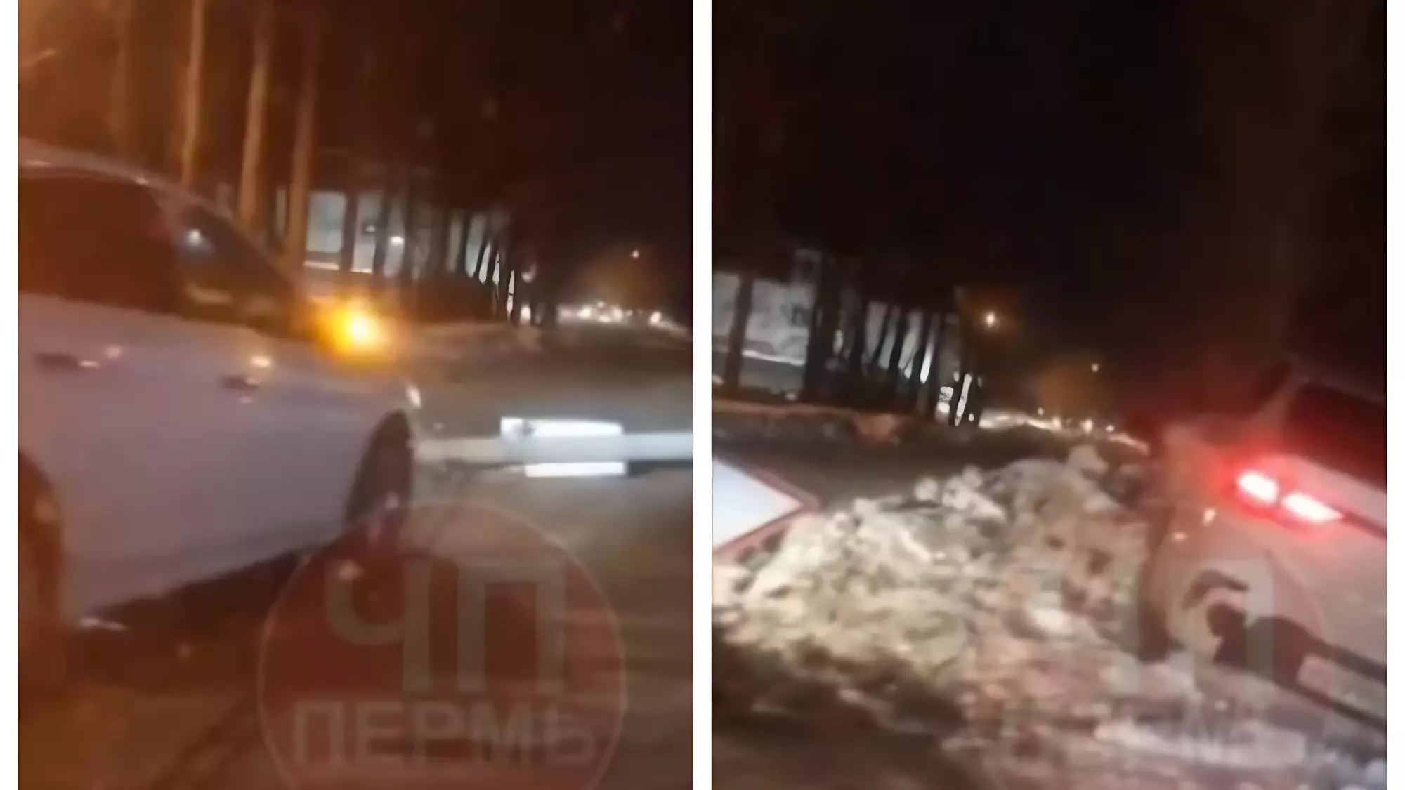 В Кировском районе Перми легковушка снесла столб с дорожным знаком