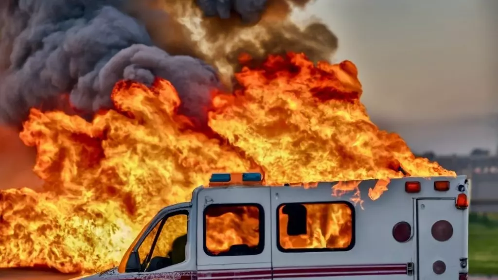 Около Вознесенской церкви в Перми загорелась машина скорой помощи с пациентом
