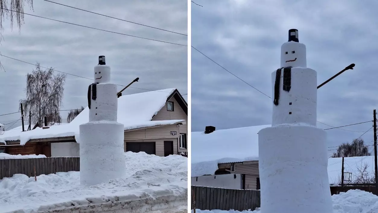 В Пермском крае школьники построили шестиметрового снеговика